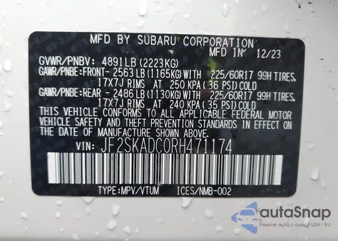 2024 Subaru Forester Premium from USA, damaged, VIN JF2SKADC0RH471174